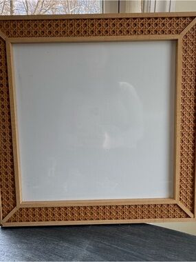 Woven Rattan Framed White Board - Natural Brown Wall Mount Cottage Retro Boho